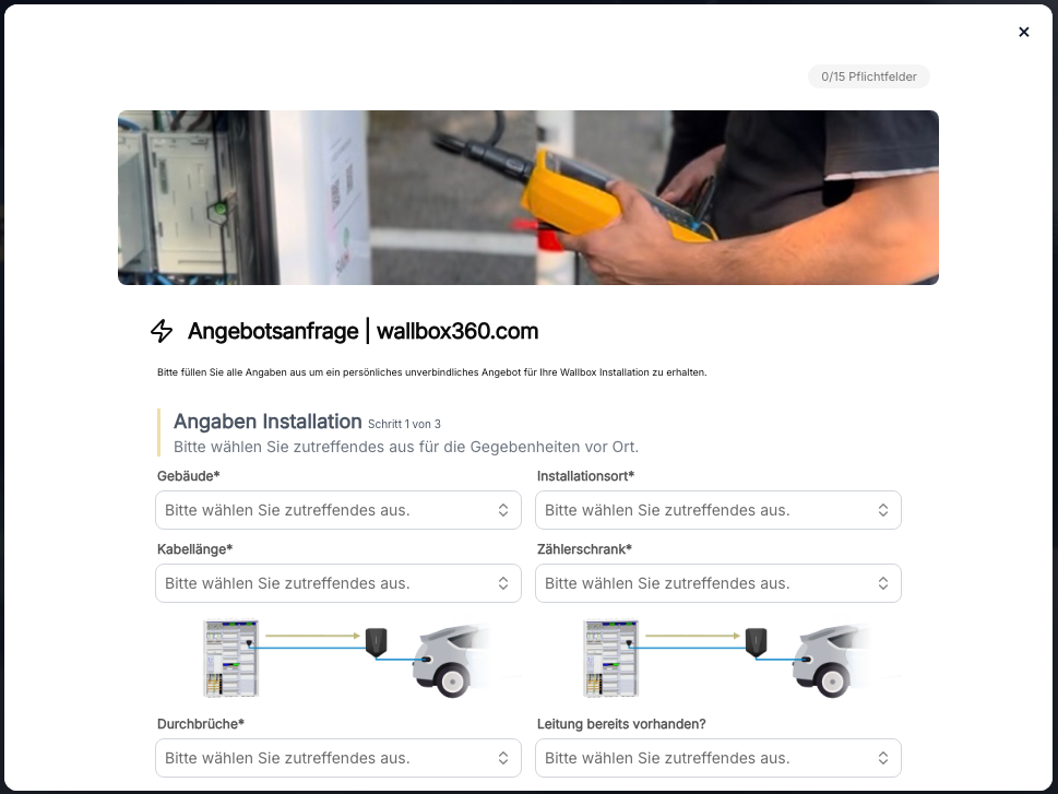 Angebotsanfrage-Formular auf wallbox360.com